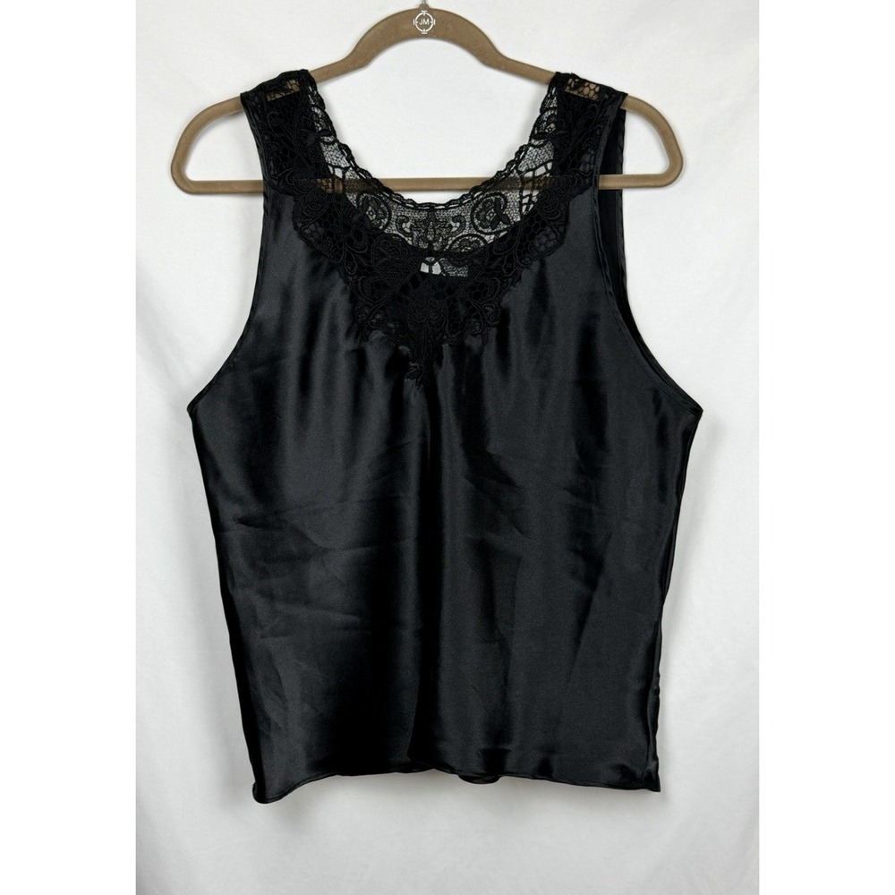 Vintage Cinema Etoile Black‎ Satin Lace Cami Tank Top L/XL Gothic Coquette Y2K